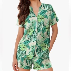 🆕Elesol Boutique Tropical Palm Print Pajama Set, Size Large